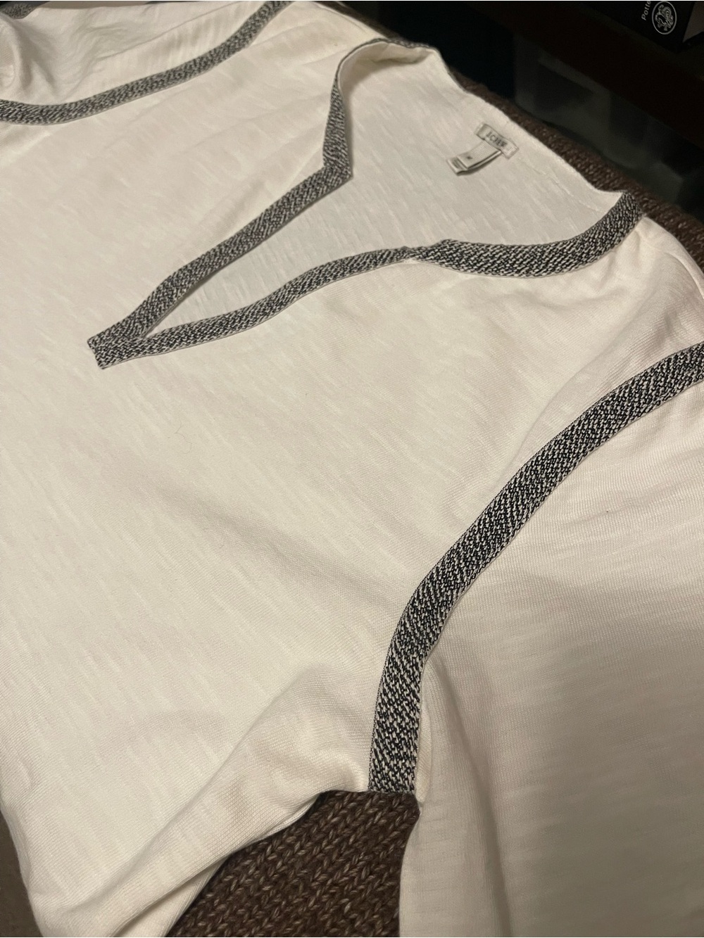 J. Crew White V-Neck Shift Dress with Black/Gray Contrast Trim